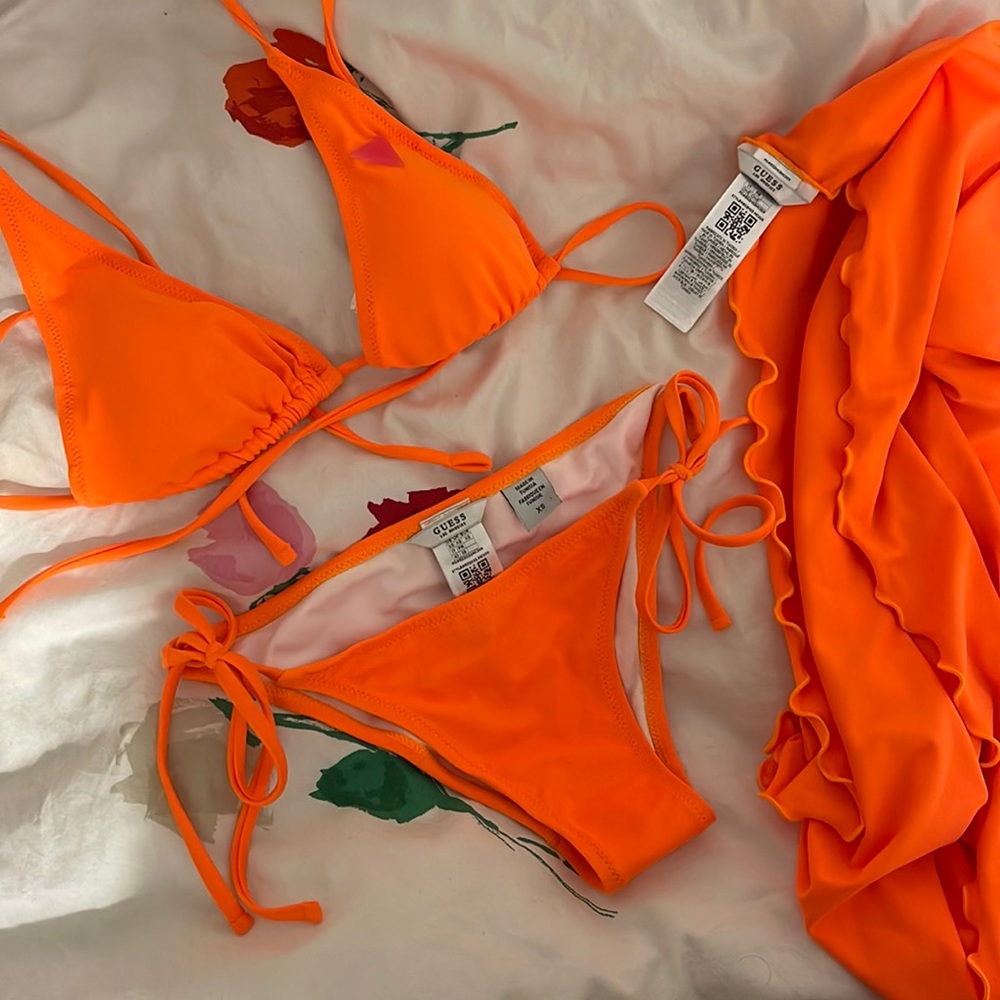 Guess Neon Orange Bikini + Sarong BNWT